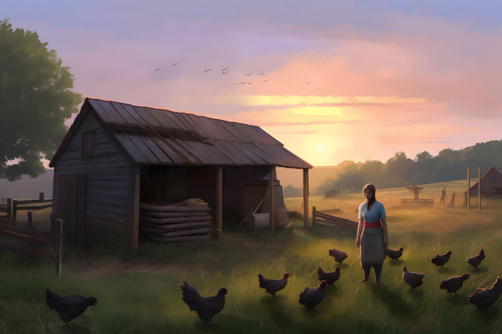 Chickens in a portable ark being moved to fresh pasture in a backyard