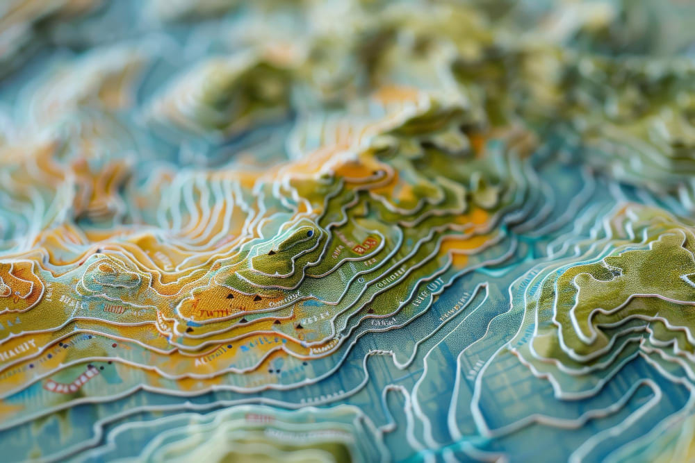 A detailed topographic contour line map showing hills, valleys, and elevation changes