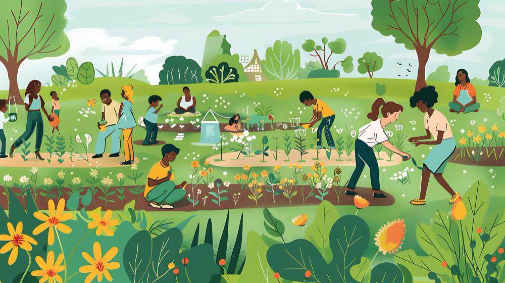 Students learning permaculture outdoors during a hands-on design course