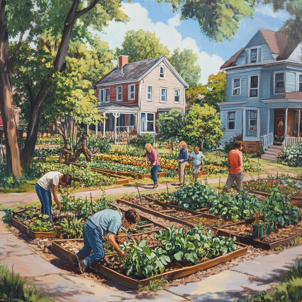 A beginner learning about permaculture from a teacher in a thriving garden setting