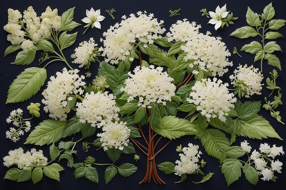 White yarrow plants in full bloom with flat-topped clusters of bright white flowers
